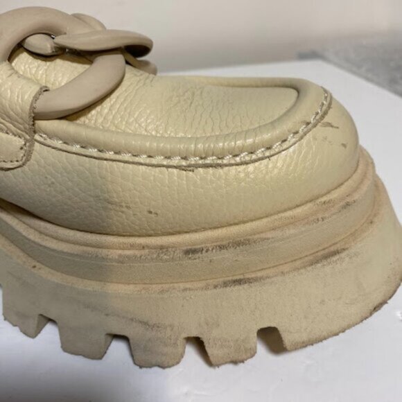 L'intervalle Cream Pebbled Leather Chunky Chain Platform Loafers Size EU 41 - Picture 11 of 12